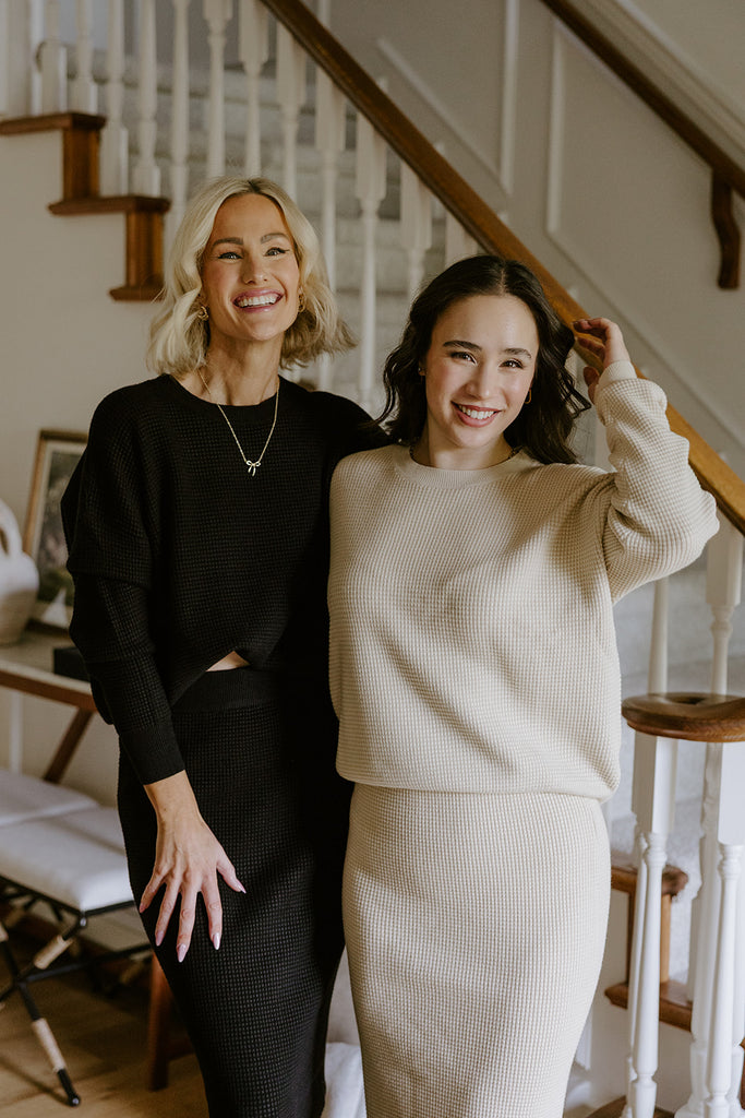 Waffle Sweater & Skirt Set - Oat