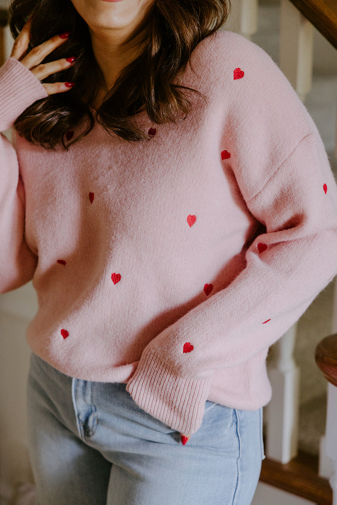 Pink Sweater with Red Hearts