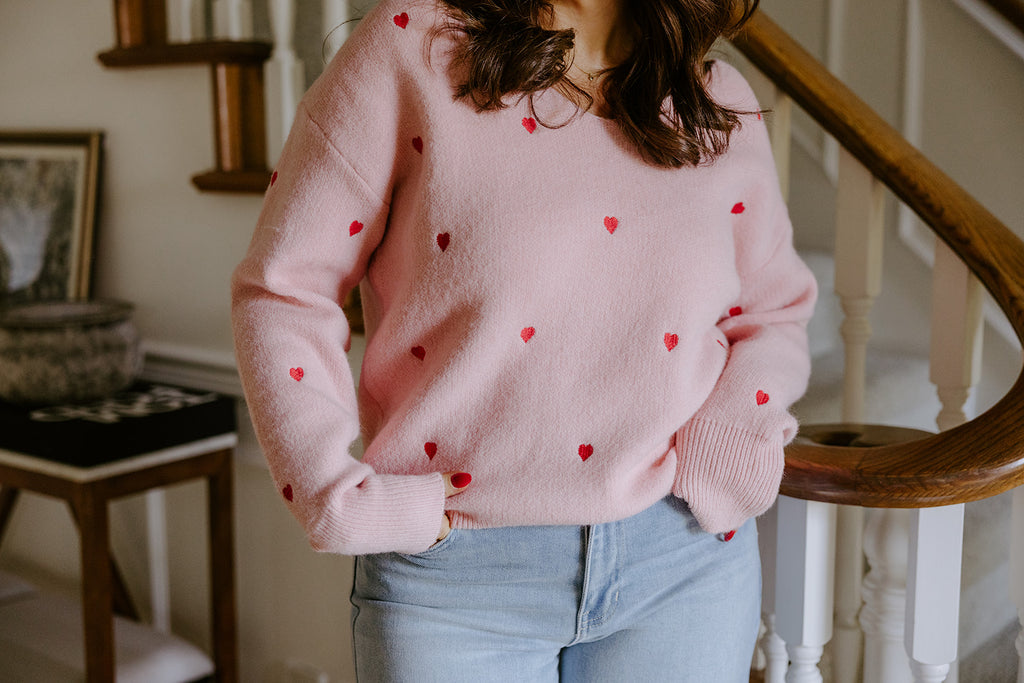 Pink Sweater with Red Hearts