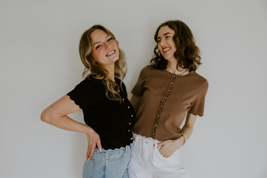 Scalloped Short Sleeve Cardigan - Black