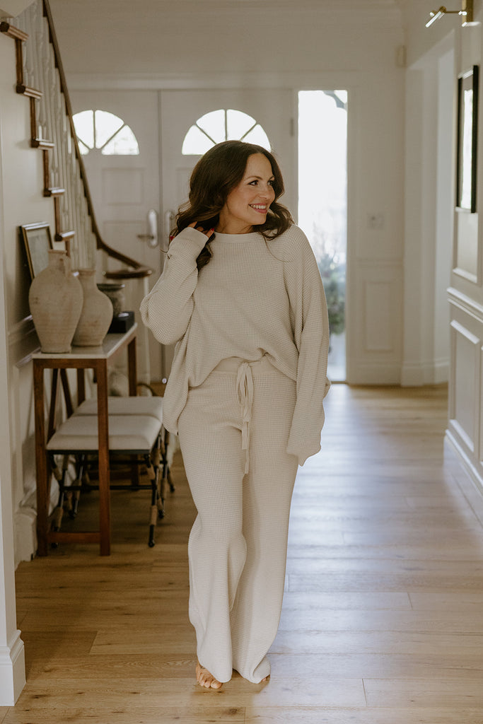 Waffle Textured Sweater & Pant Set - Oat