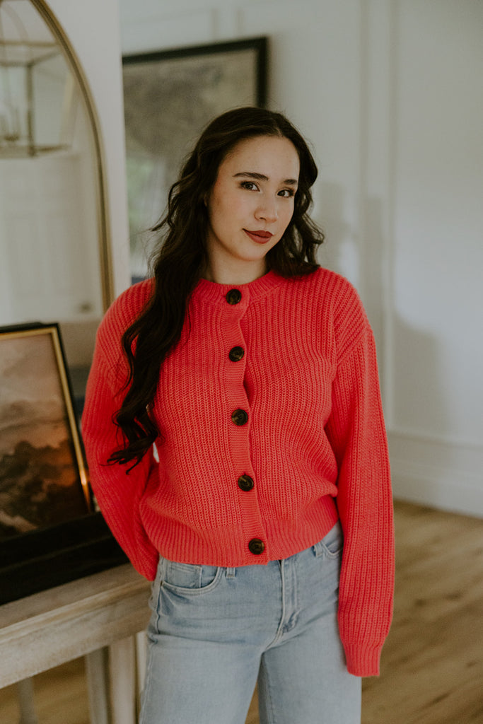 Button Up Cardigan - Coral