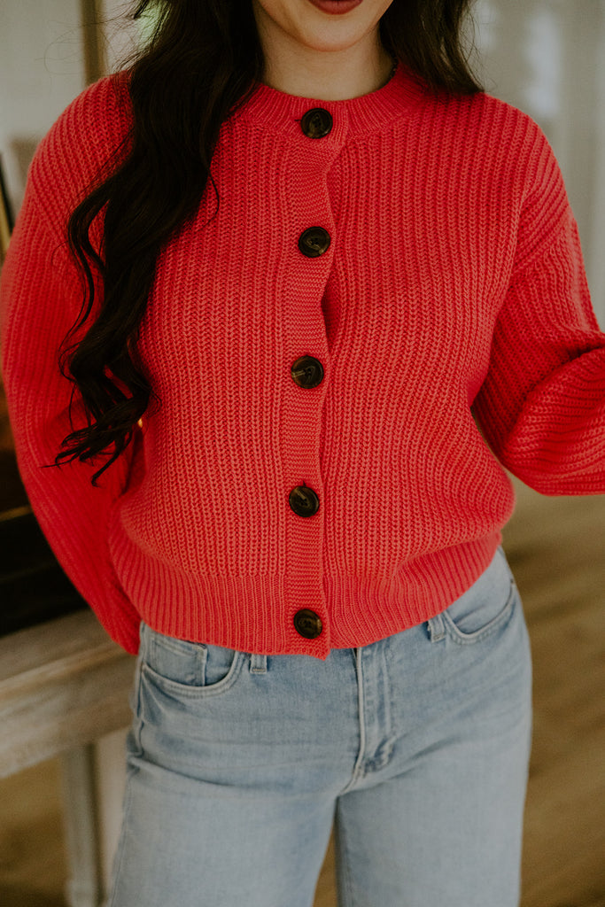 Button Up Cardigan - Coral