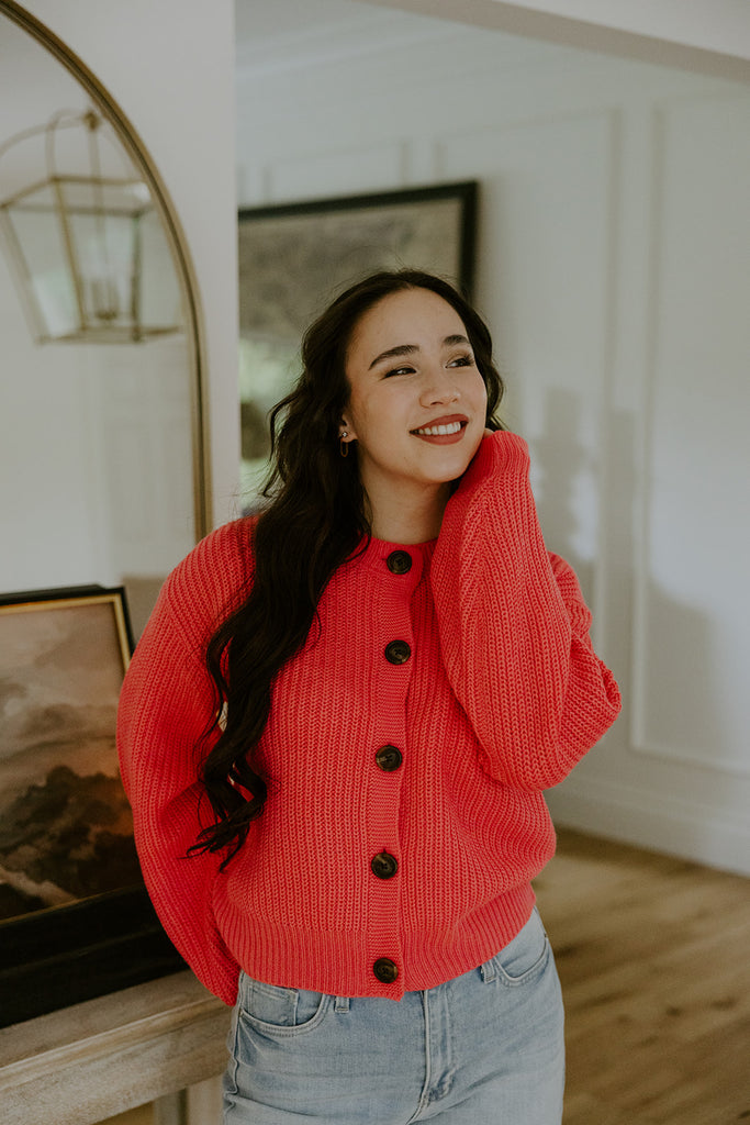 Button Up Cardigan - Coral