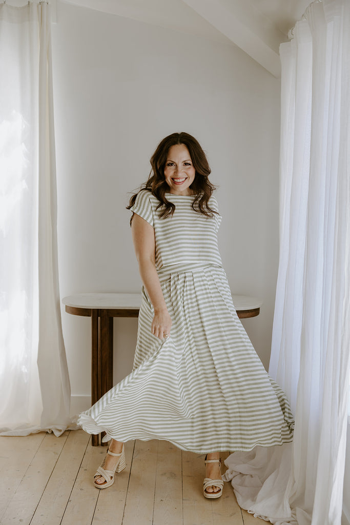 Striped Top & Skirt Set - Olive