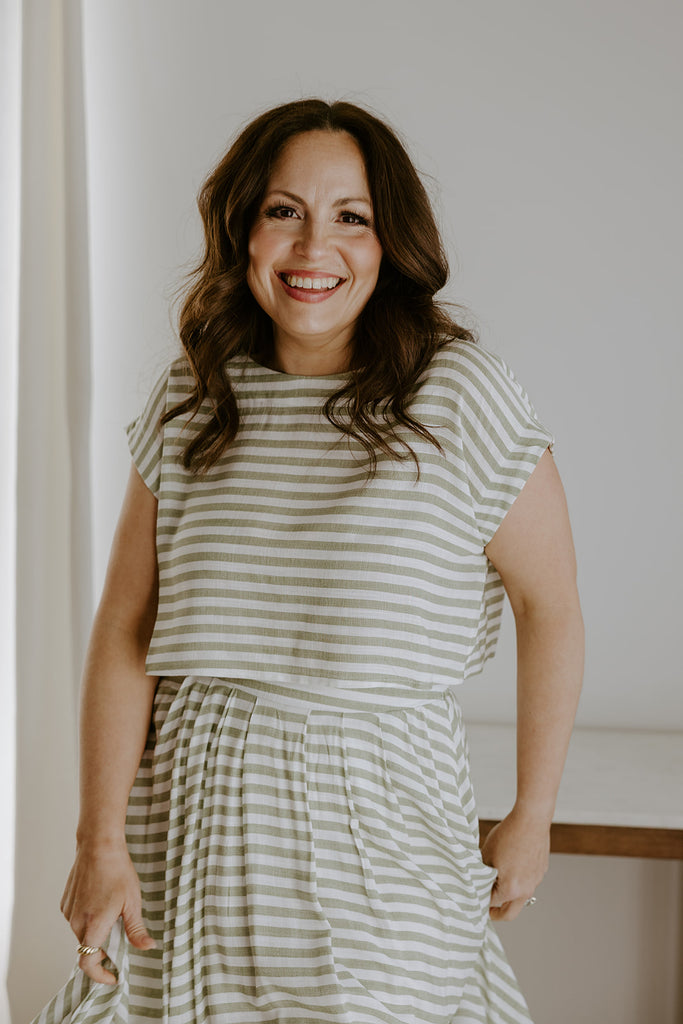 Striped Top & Skirt Set - Olive