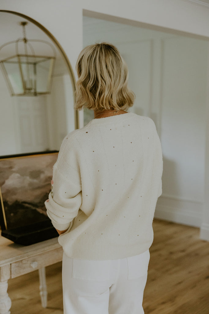 Knit Sweater With Florals - Ivory