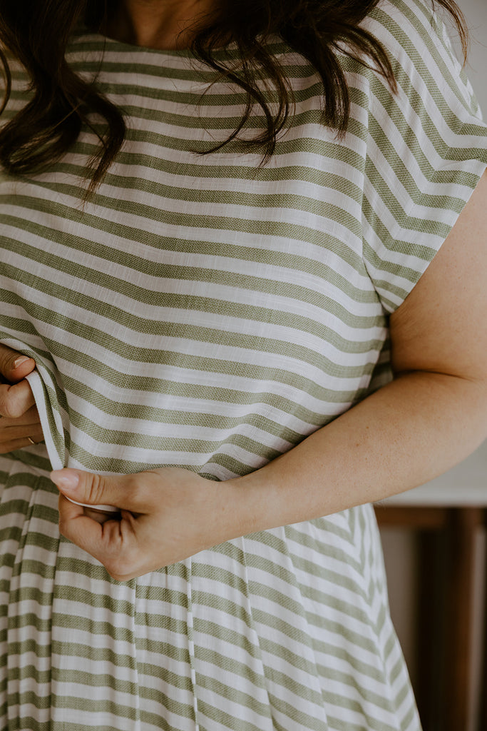 Striped Top & Skirt Set - Olive