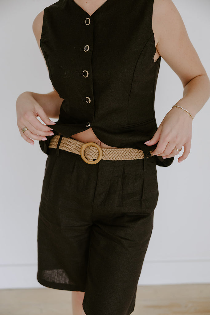 Linen Vest & Shorts Set - Black