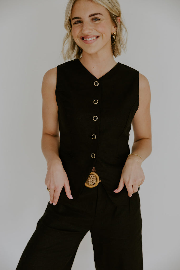 The Elevated Linen Vest - Black