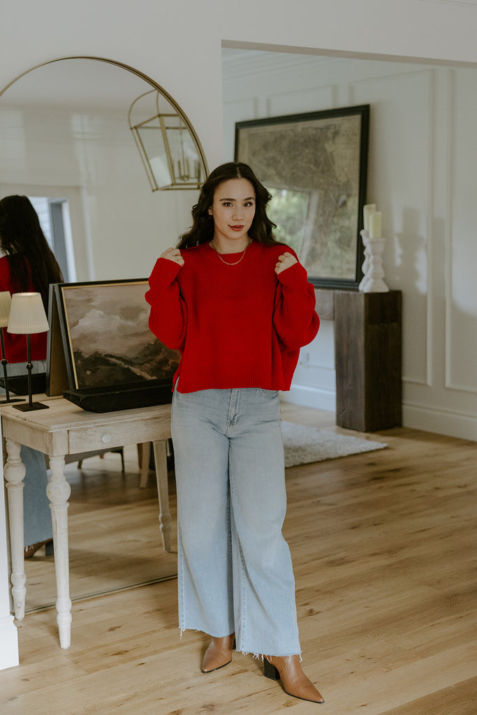Exposed Seam Sweater - Red