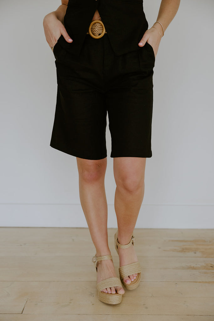 Linen Vest & Shorts Set - Black