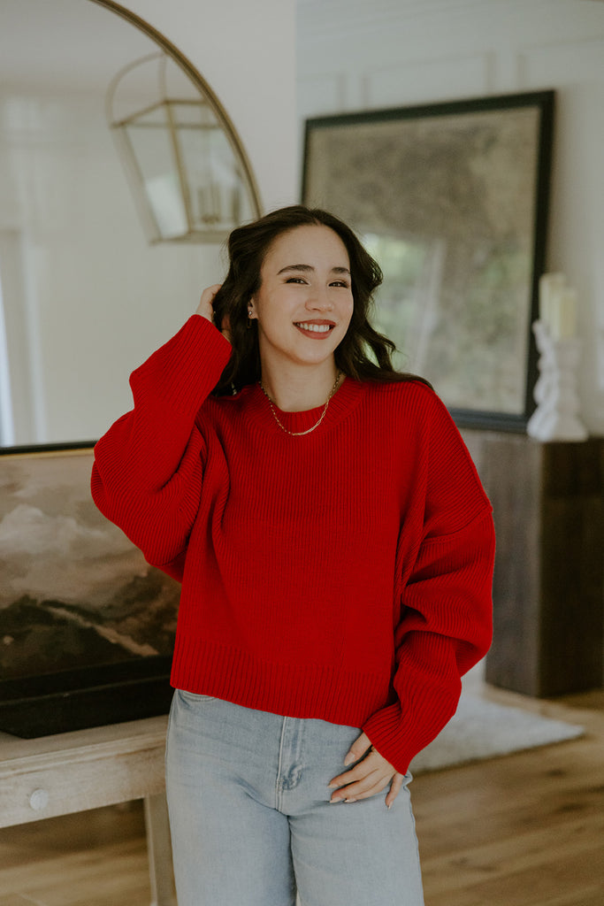 Exposed Seam Sweater - Red