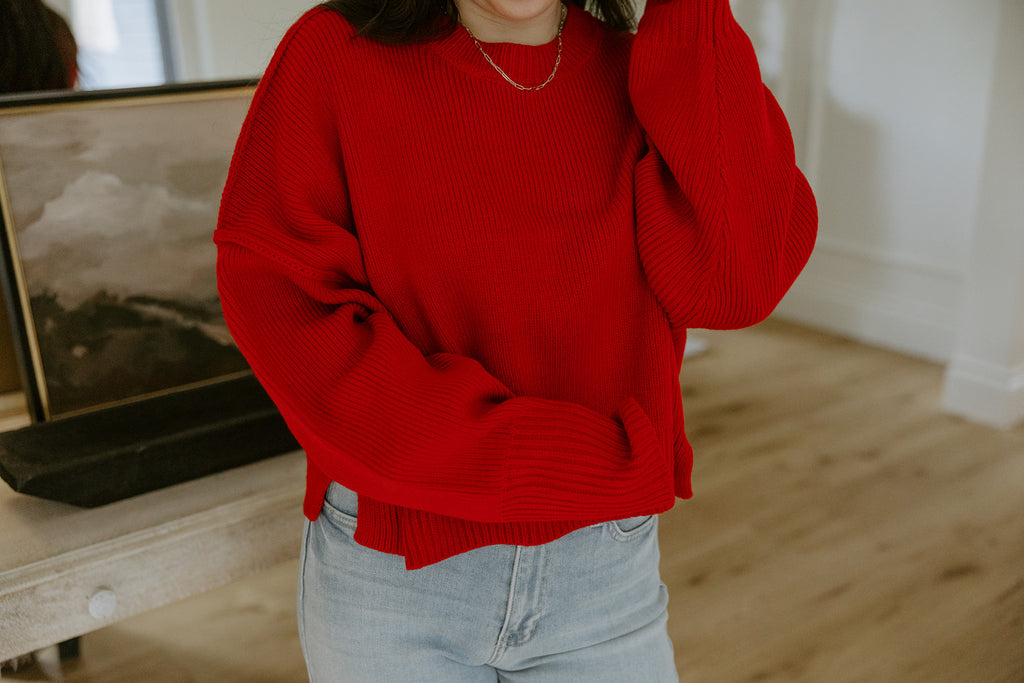 Exposed Seam Sweater - Red