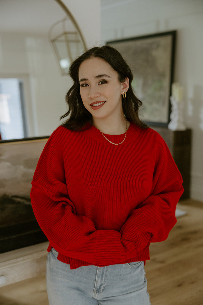 Exposed Seam Sweater - Red