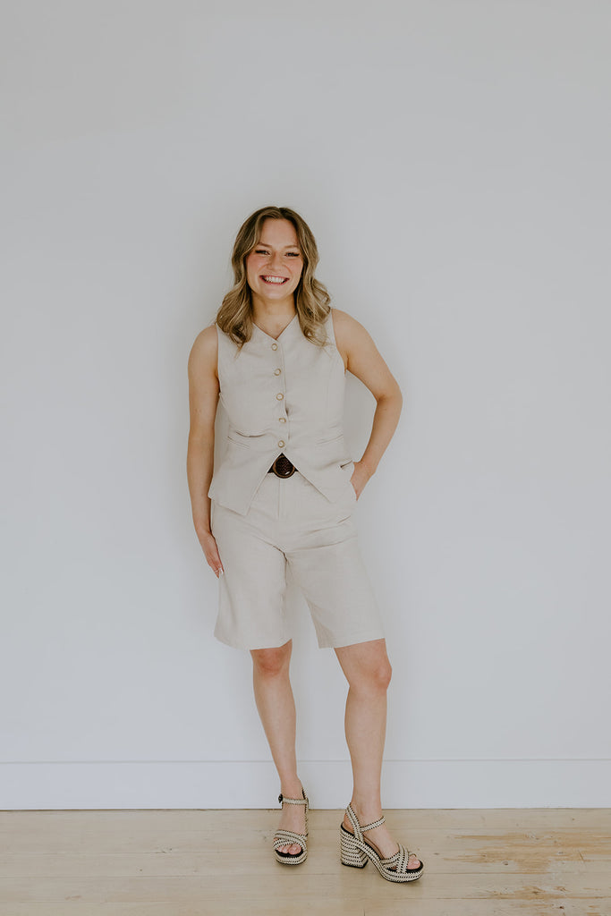 Linen Vest & Shorts Set - Oatmeal