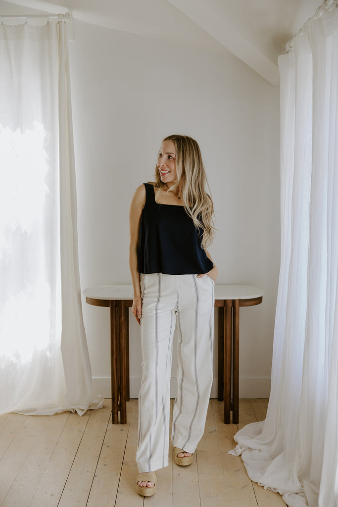 Navy Striped Cotton Pant