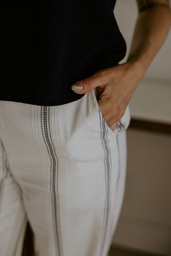 Navy Striped Cotton Pant
