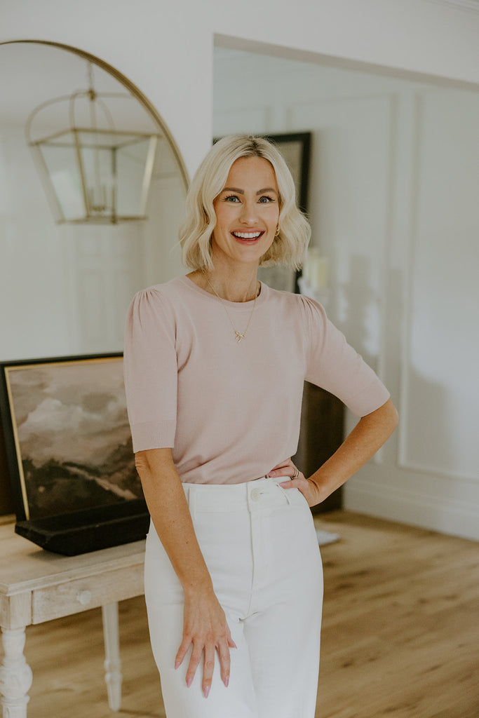 Short Puff Sleeve Sweater - Blush