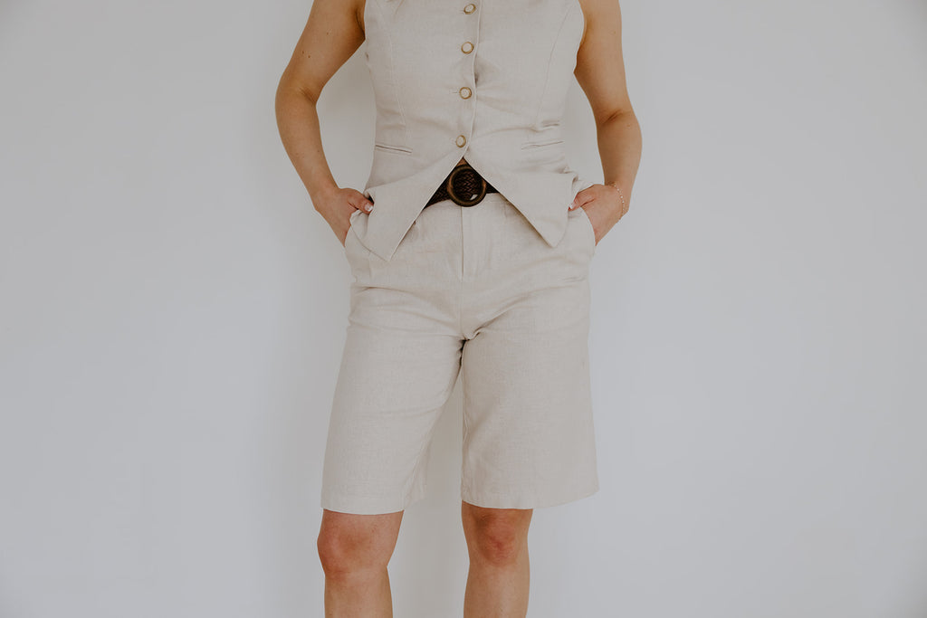 Linen Vest & Shorts Set - Oatmeal