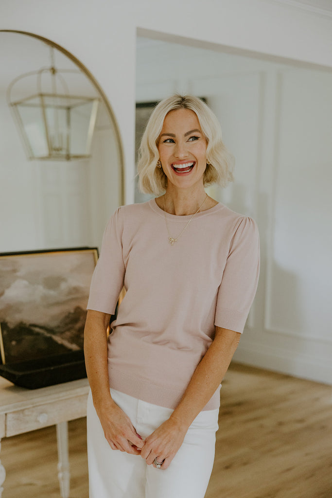 Short Puff Sleeve Sweater - Blush