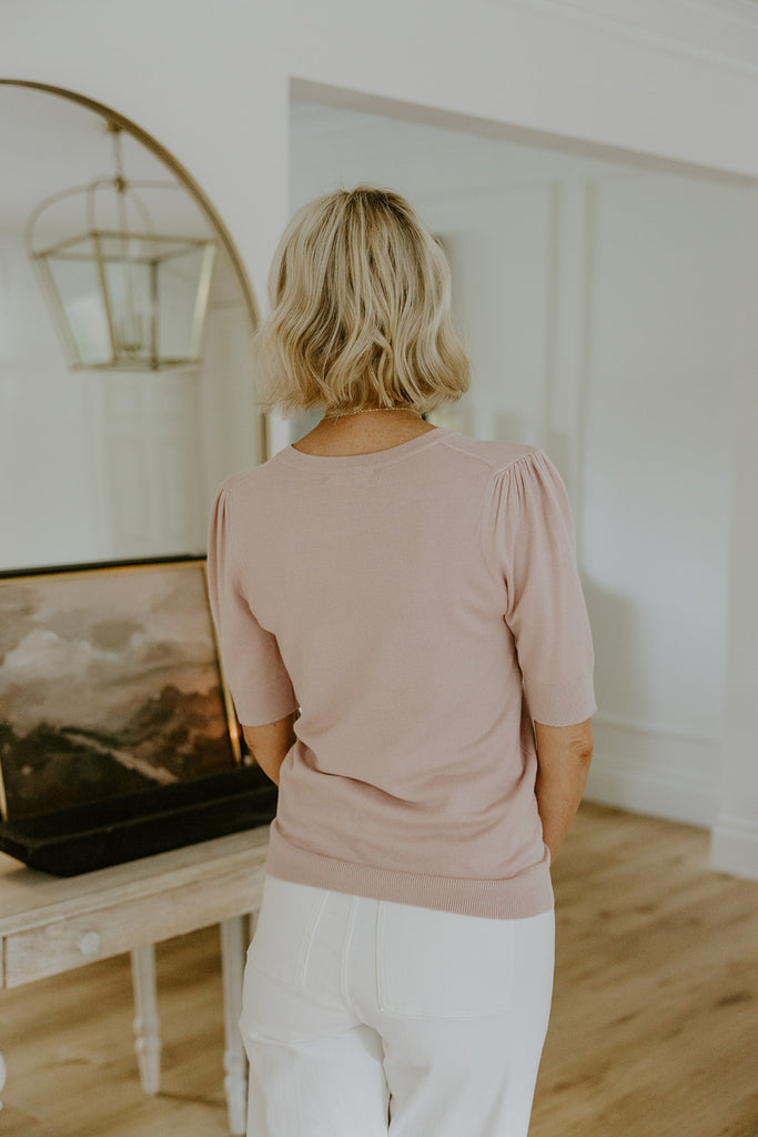 Short Puff Sleeve Sweater - Blush