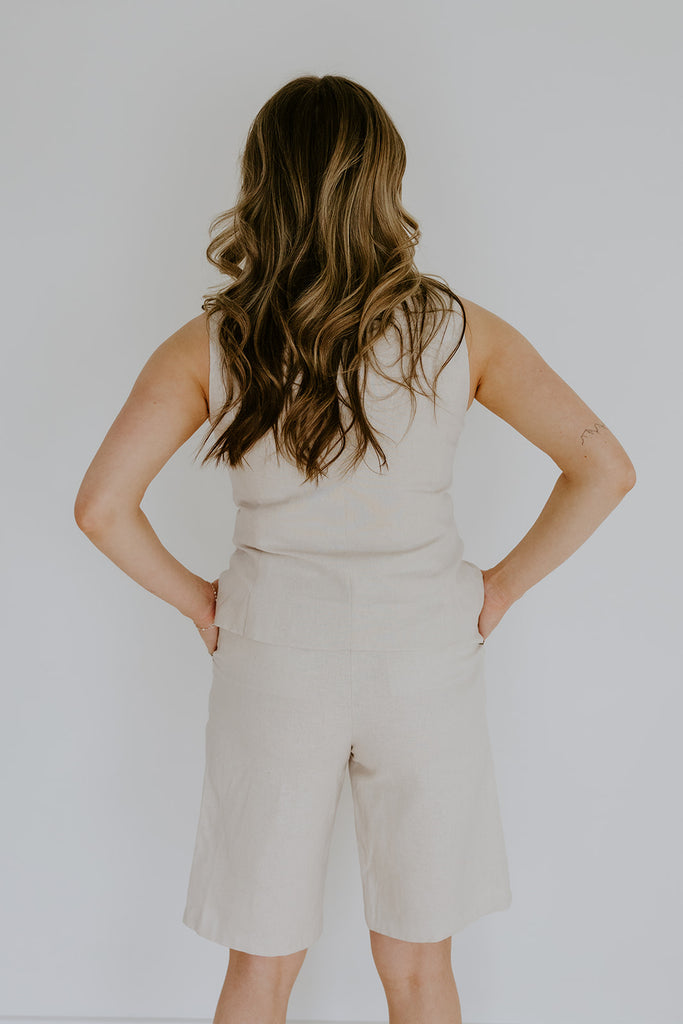 Linen Vest & Shorts Set - Oatmeal