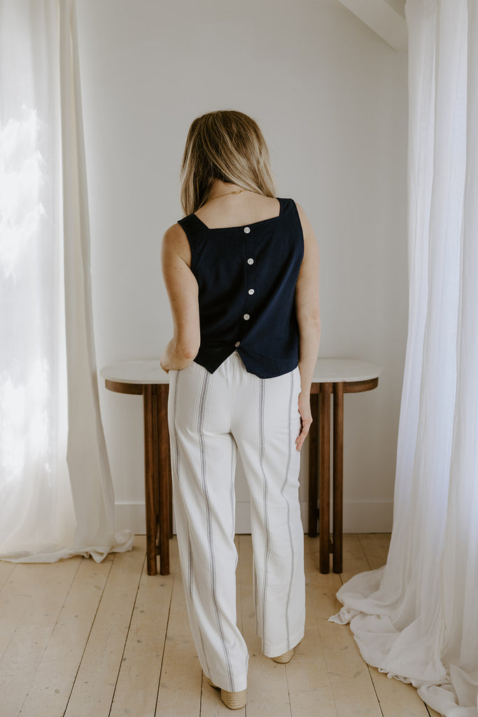 Navy Striped Cotton Pant