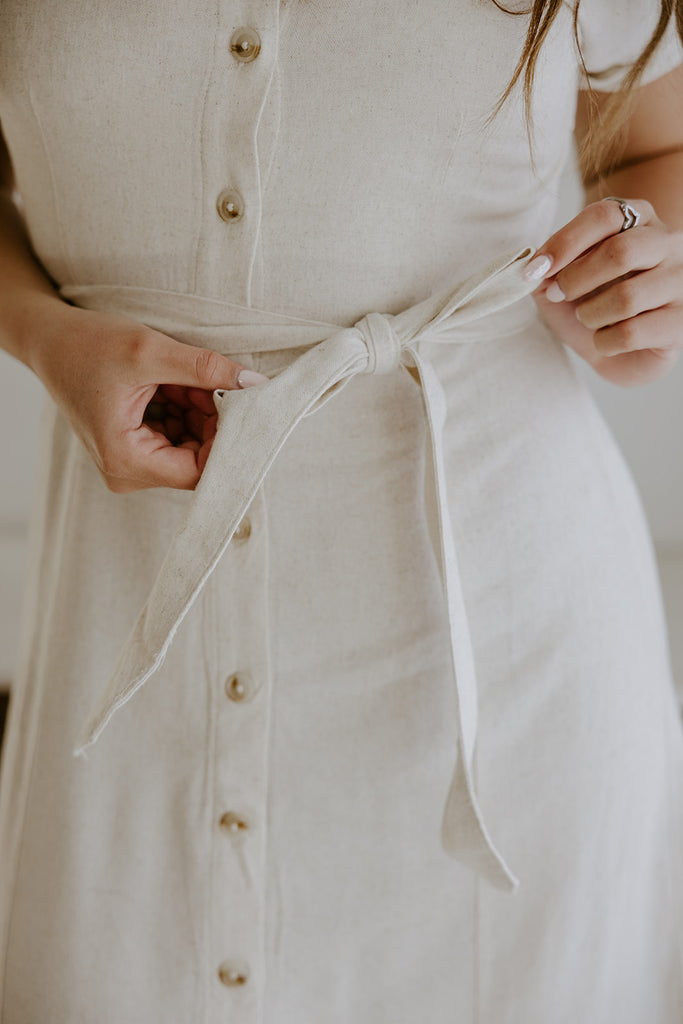 Button Down Midi Shirt Dress - Oat