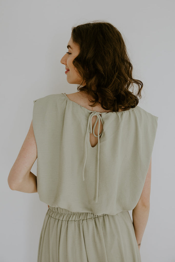 Bubble Top & Flowy Midi Skirt Set - Olive