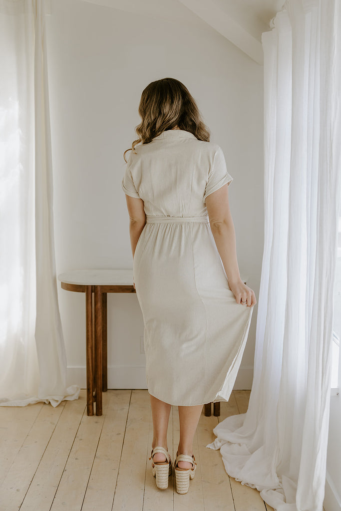Button Down Midi Shirt Dress - Oat