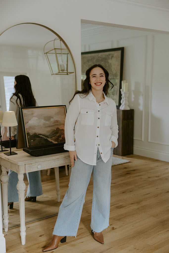 Long Sleeve Tencel Button up - White