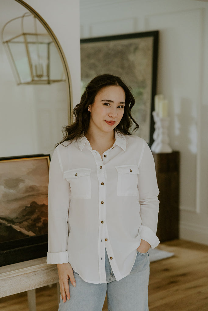 Long Sleeve Tencel Button up - White