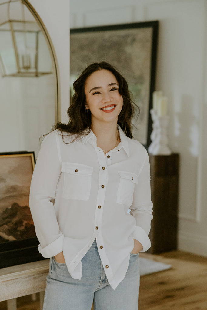 Long Sleeve Tencel Button up - White