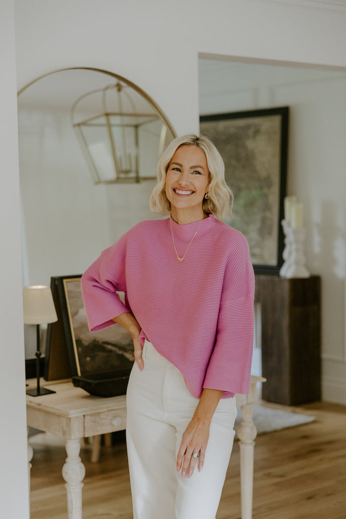 3/4 Ribbed Sweater - Pink