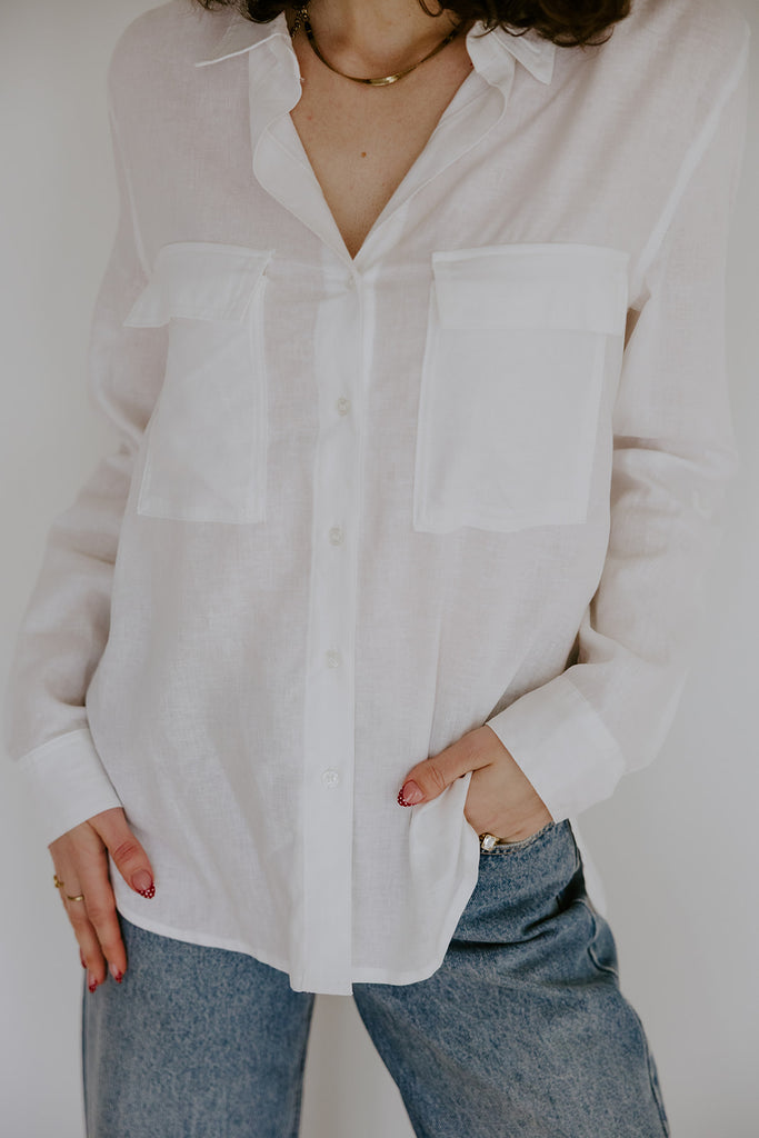 Classic Linen Button Up - White