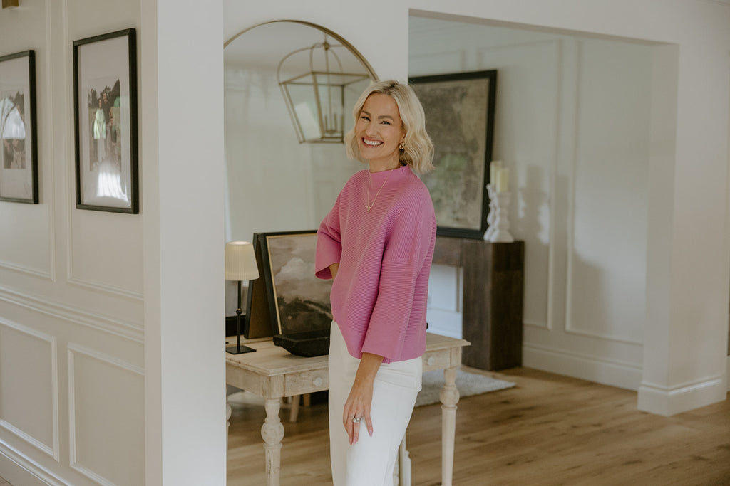 3/4 Ribbed Sweater - Pink