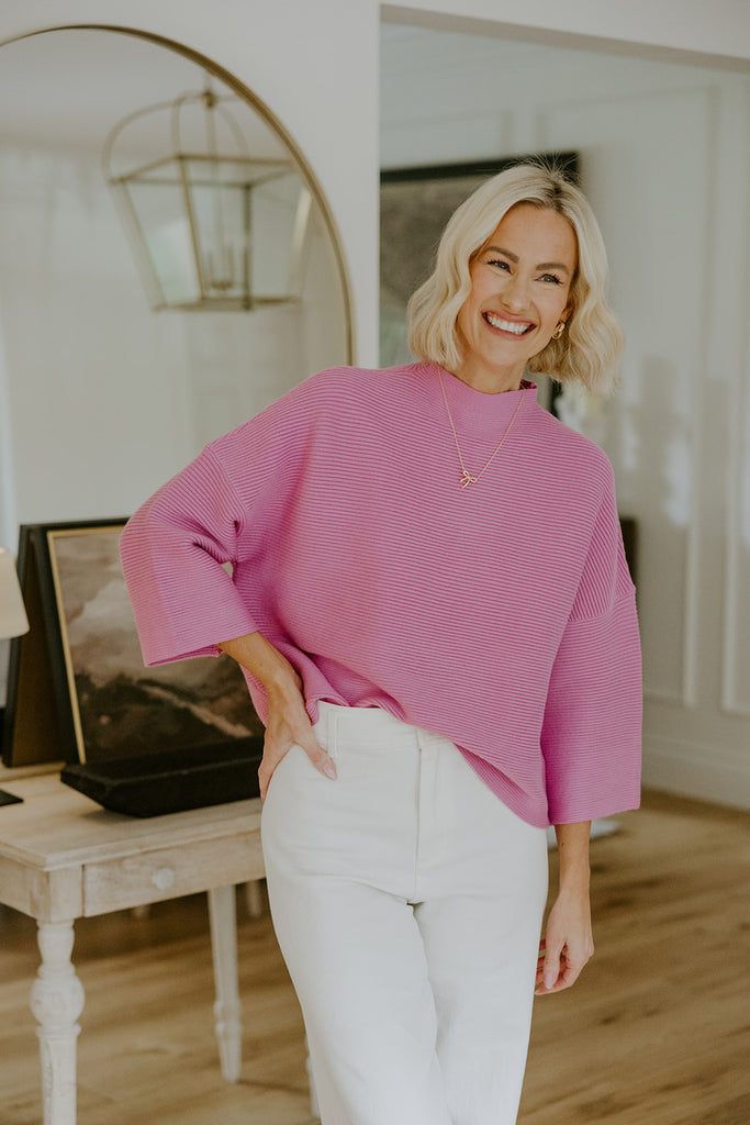 3/4 Ribbed Sweater - Pink