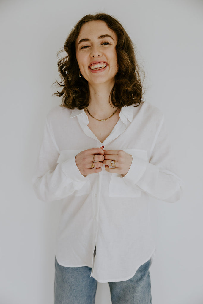 Classic Linen Button Up - White
