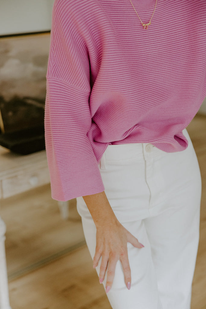 3/4 Ribbed Sweater - Pink