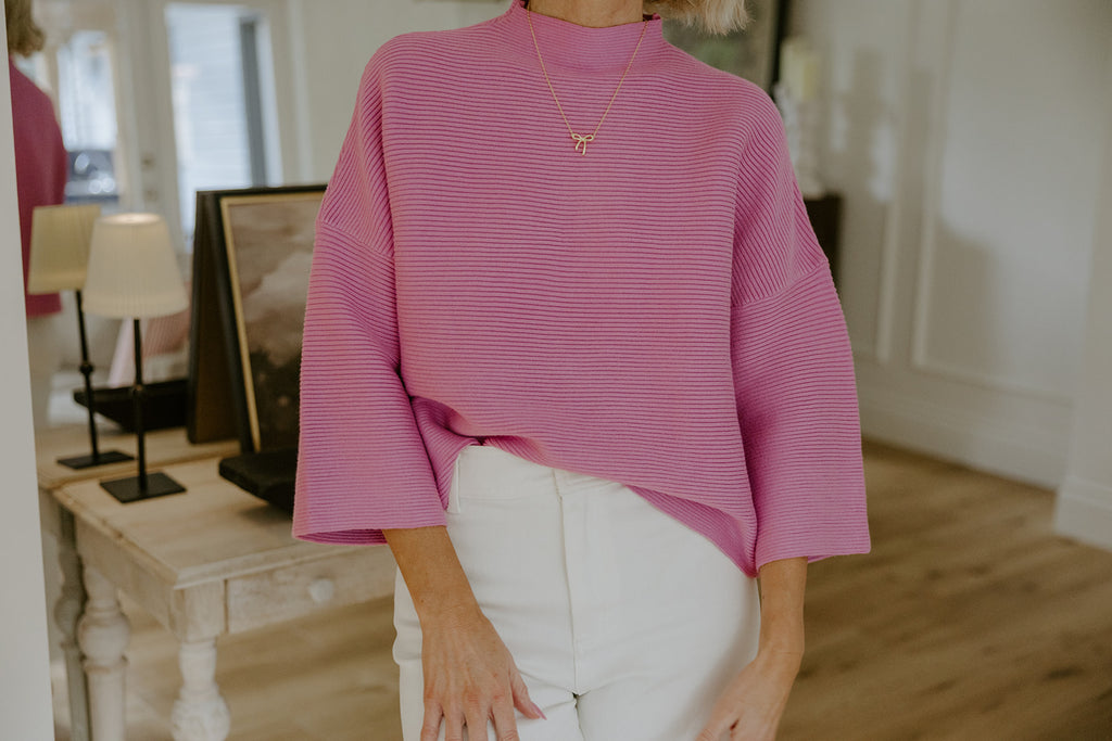 3/4 Ribbed Sweater - Pink
