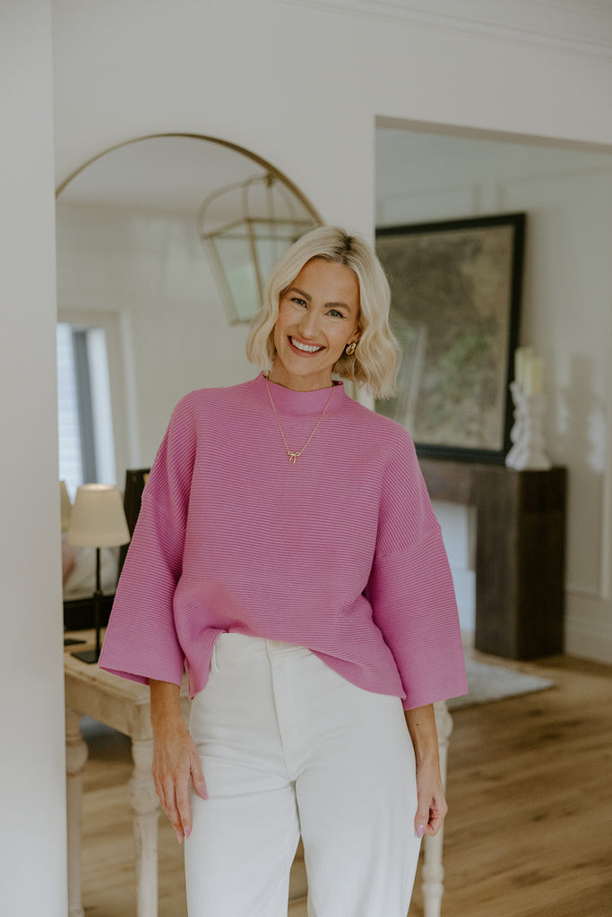 3/4 Ribbed Sweater - Pink