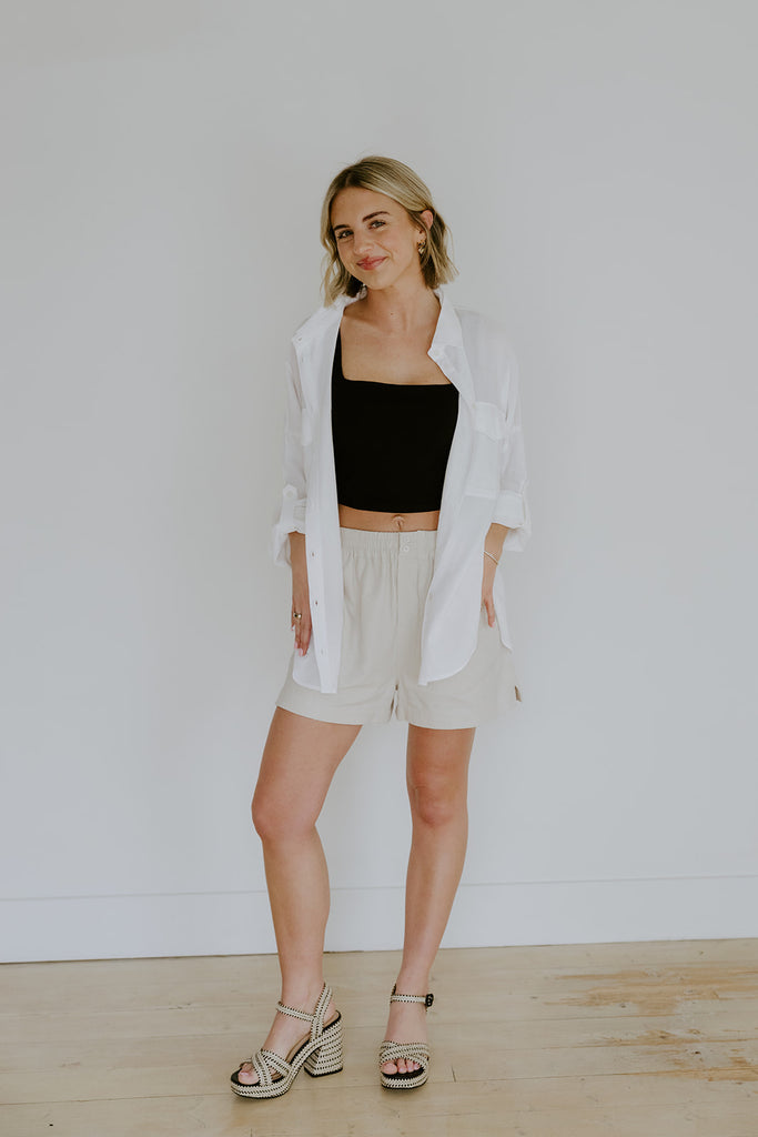 Linen Shirt with Cargo Pocket - White