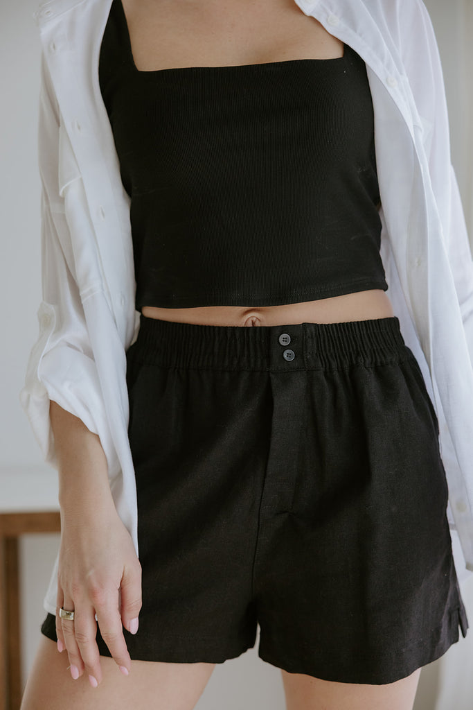 Boxer Style Linen Short - Black