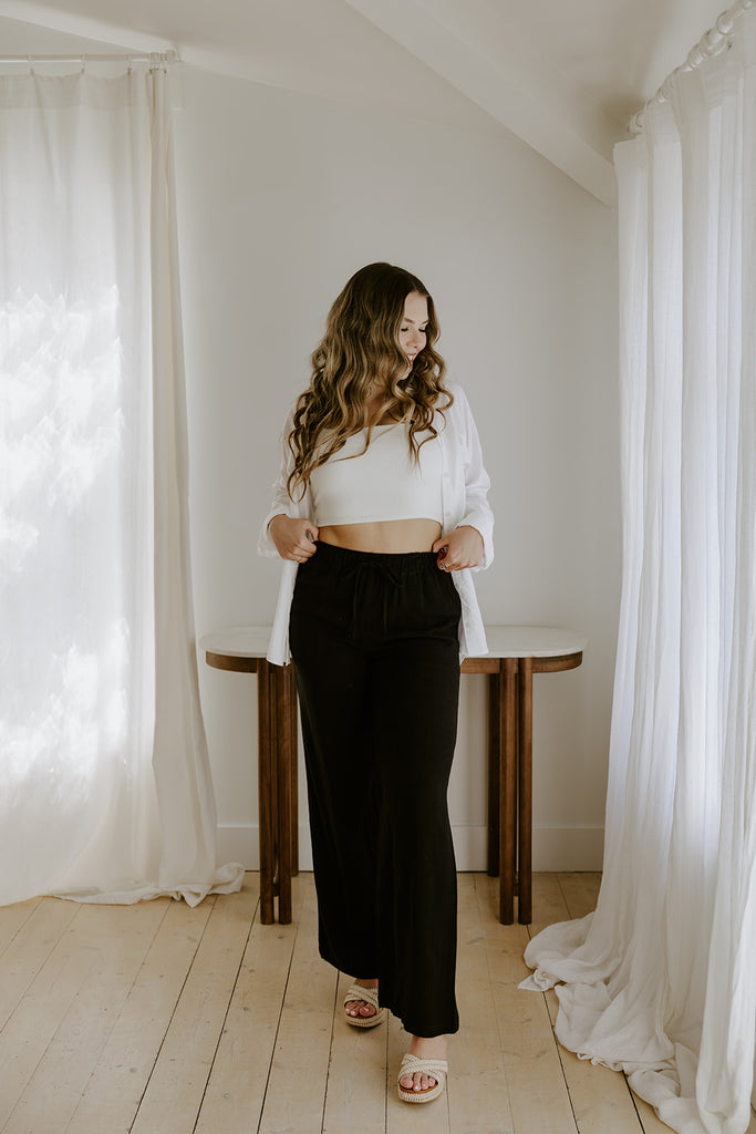 Linen Pant With Straight Leg - Black
