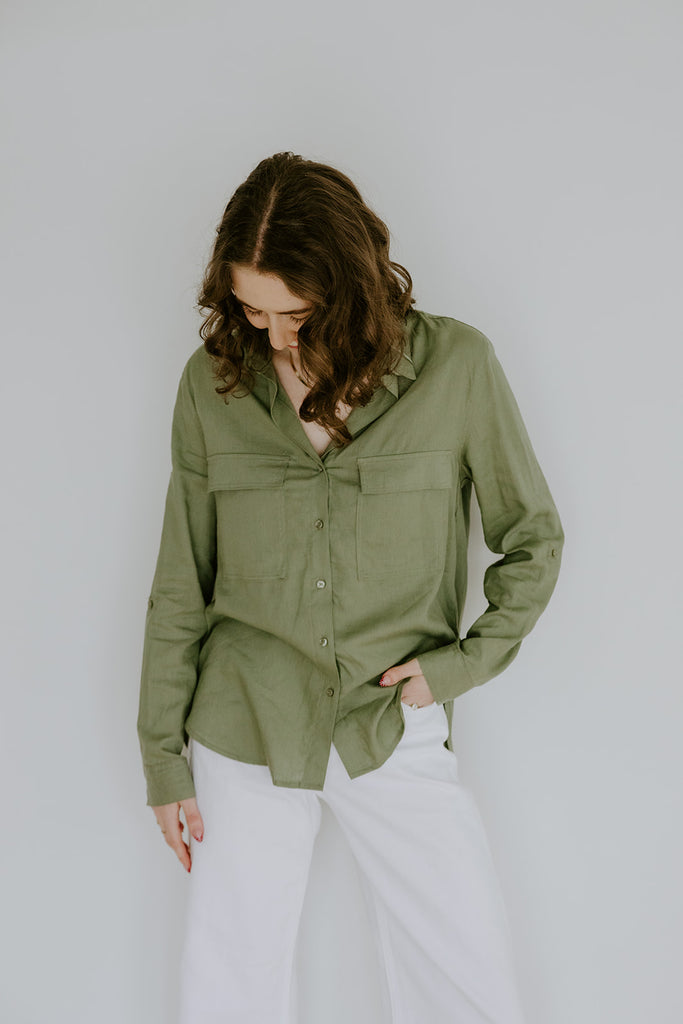 Classic Linen Button up - Olive