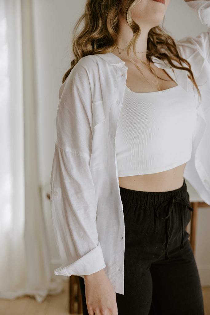 Classic Linen Button Up - White