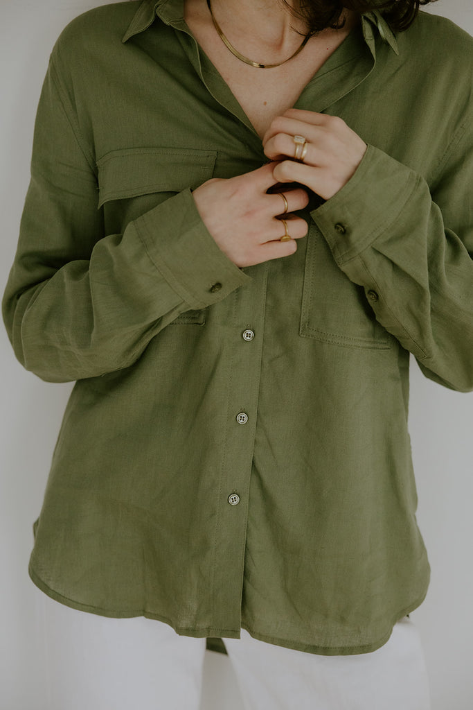 Classic Linen Button up - Olive