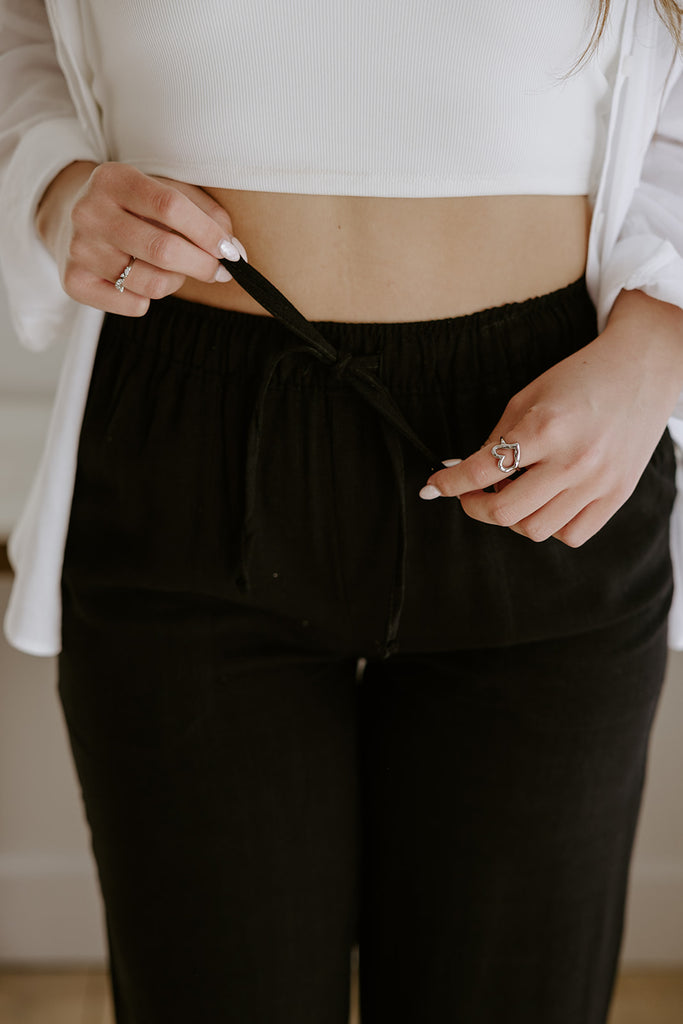 Linen Pant With Straight Leg - Black