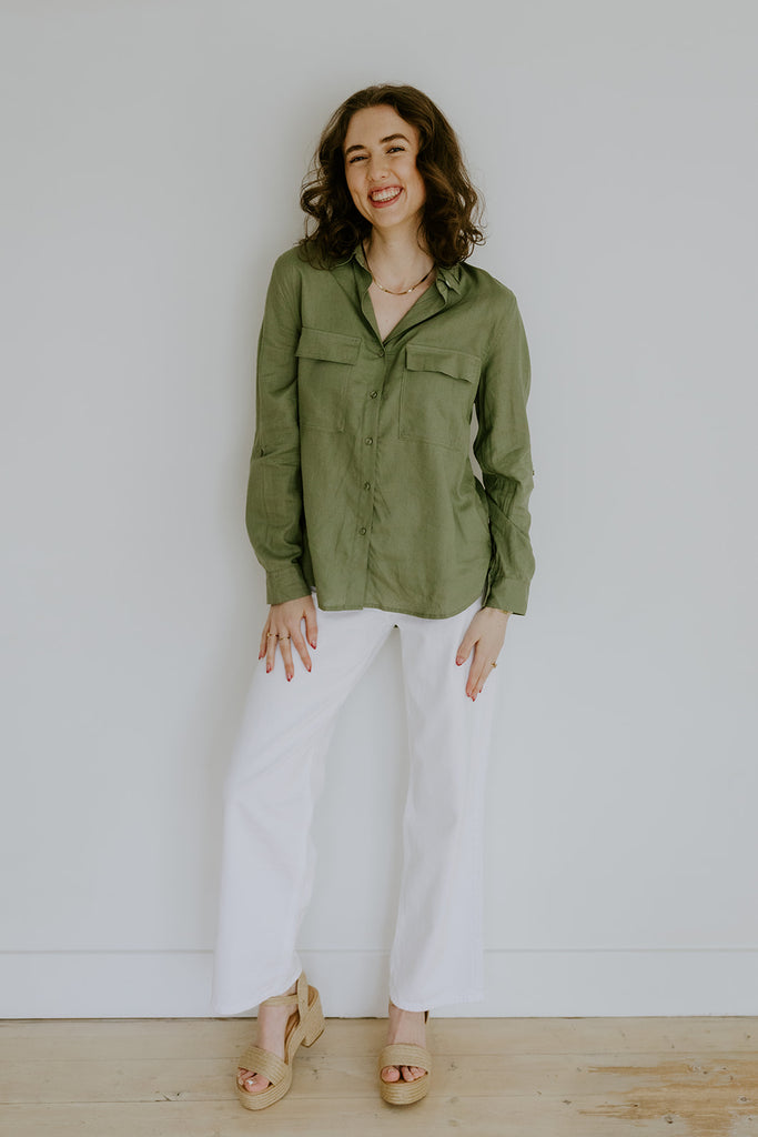 Classic Linen Button up - Olive